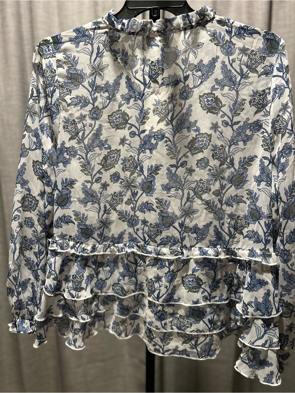 Wonderly Blue Floral Ruffle Tie-Front Blouse - Picture 5 of 6